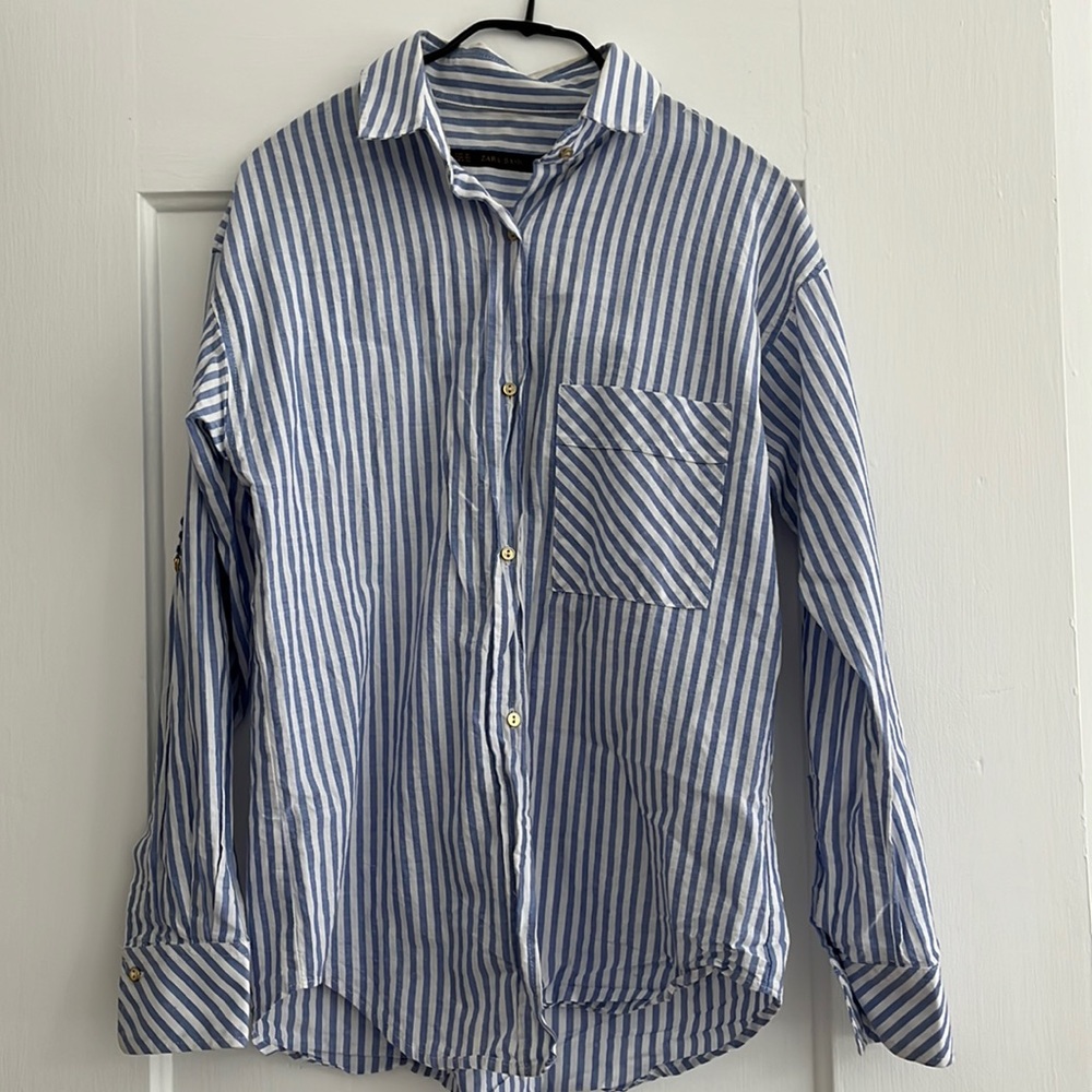 Zara Blue White Button Down Shirt